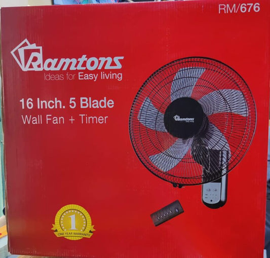 Ramtons RM676 – 16″ Wall Fan with Remote Control (5 Blades)