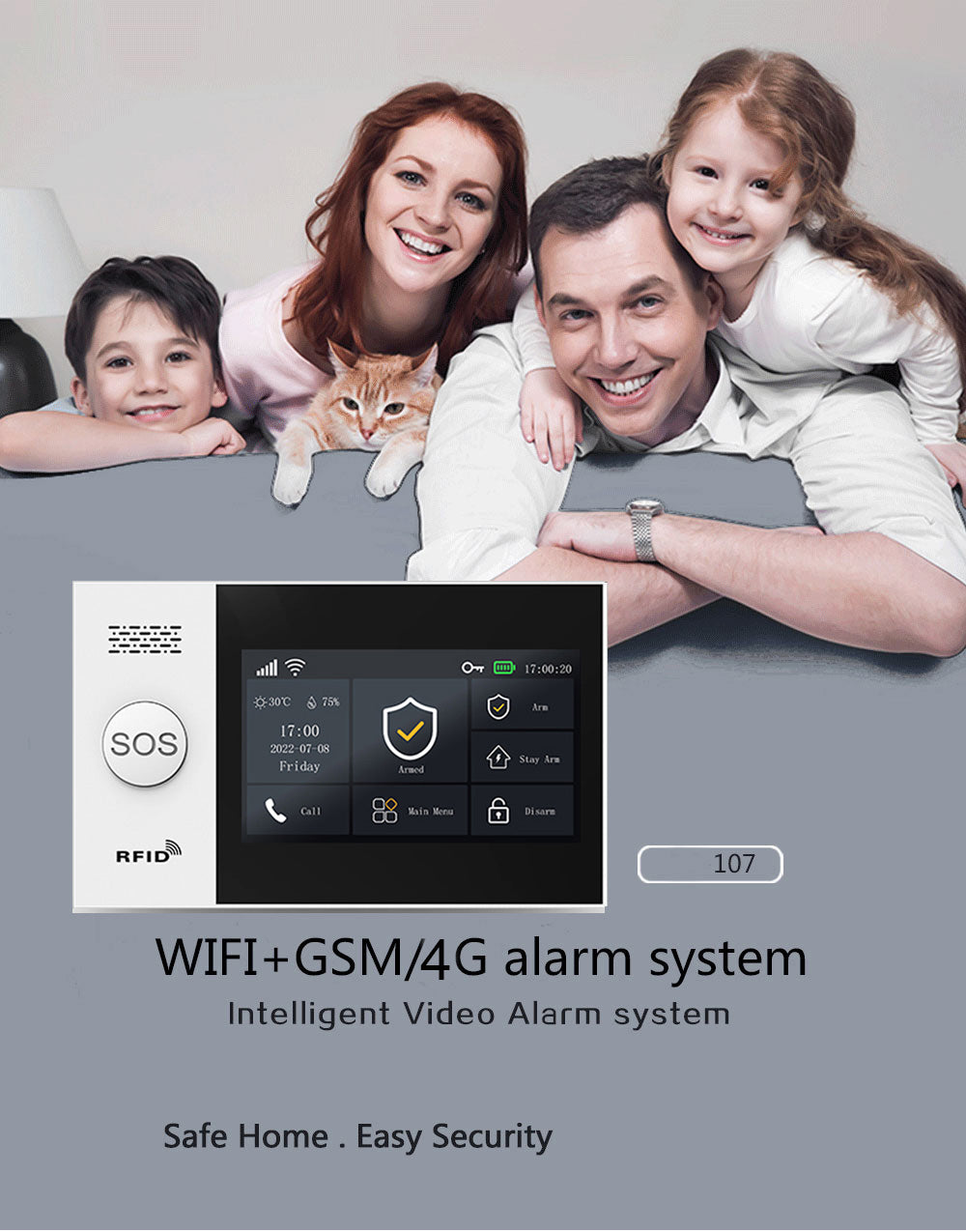 Tuya PG505 Alarm System with 4.3” IPS Touch Screen, WiFi + GSM Home Security Kit