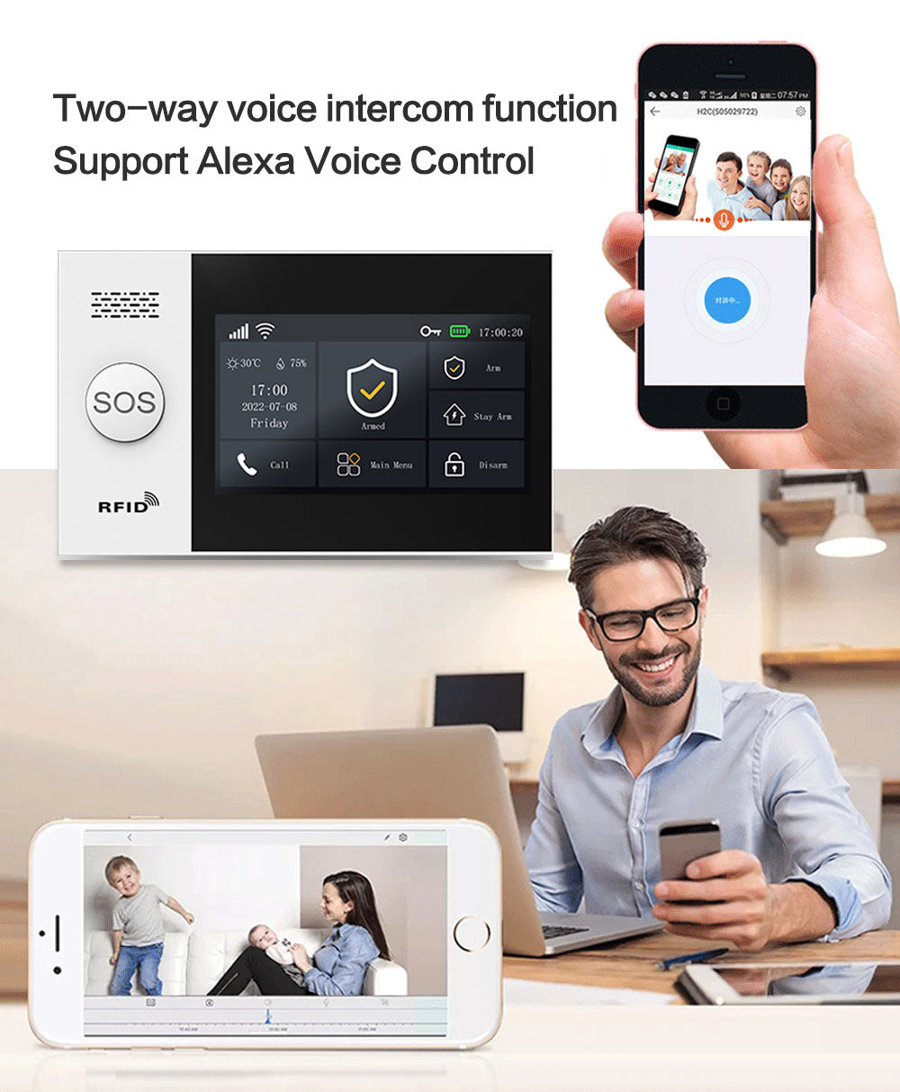 Tuya PG505 Alarm System with 4.3” IPS Touch Screen, WiFi + GSM Home Security Kit