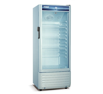 Mika MSFU1501WG 150L Glass Door Showcase Chiller – Compact Beverage Fridge with Lock, LED Light & Adjustable Shelves