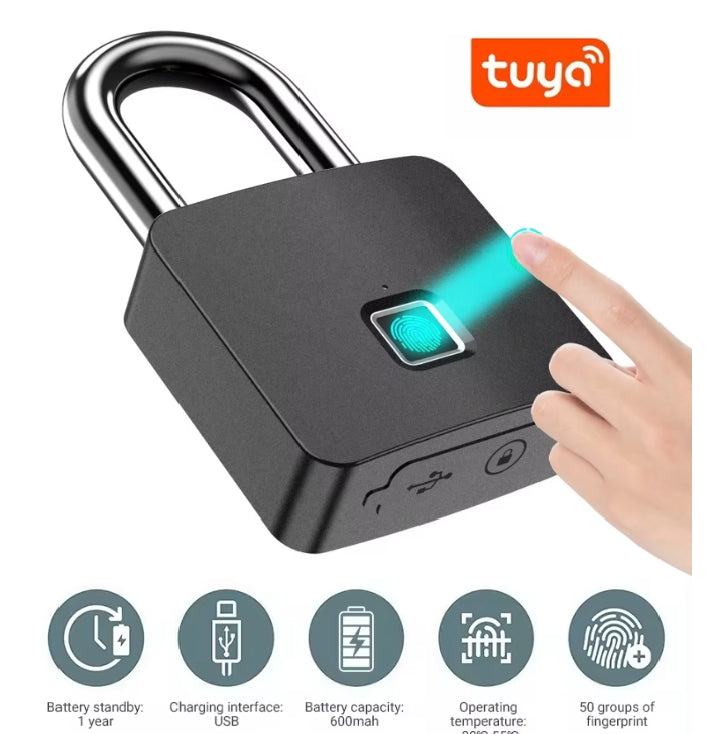 Tuya Smart Bluetooth Fingerprint Padlock – Waterproof & Key-Enabled