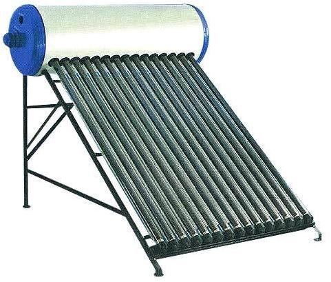 Solar water heater with cylindrical tank on a white background
